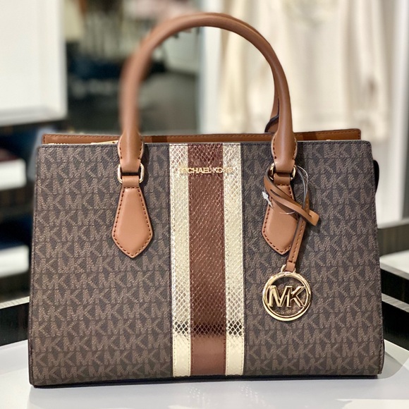 Michael Kors Sheila Medium Signature Logo Metallic Satchel Crossbody Bag - Picture 5 of 13